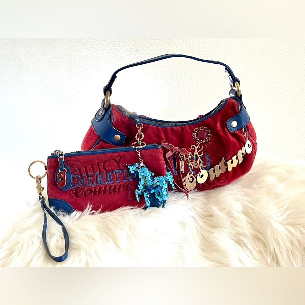 EUC Y2K Juicy Couture Red and Blue Satchel Bag Wristlet Set - Picture 3 of 12